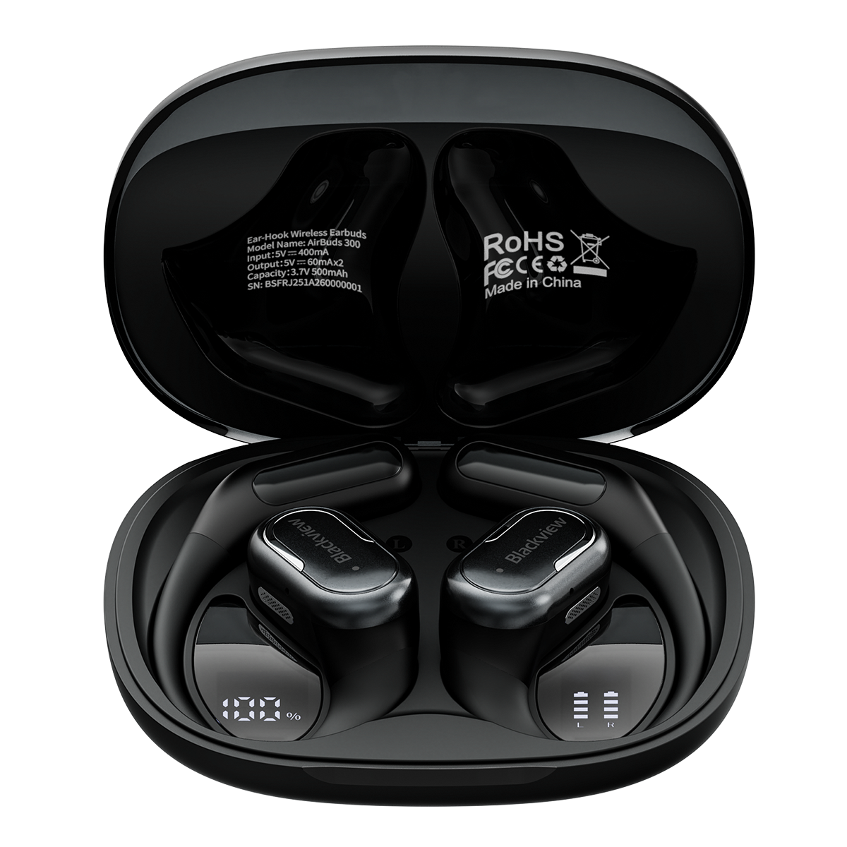 Blackview AirBuds 300 IPX5 防水 スマートデジタル電源表示 ENC ノイズキャンセリングマイクロフォン Bluetooth 6.0 オープンイヤー OWS イヤホン