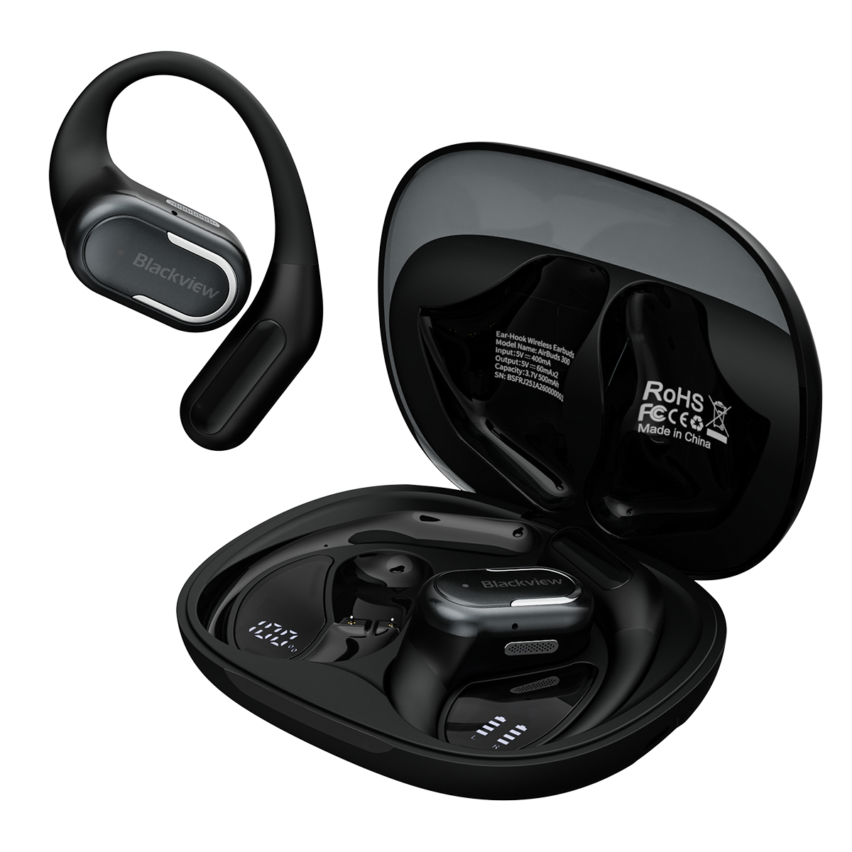 Blackview AirBuds 300 IPX5 防水 スマートデジタル電源表示 ENC ノイズキャンセリングマイクロフォン Bluetooth 6.0 オープンイヤー OWS イヤホン