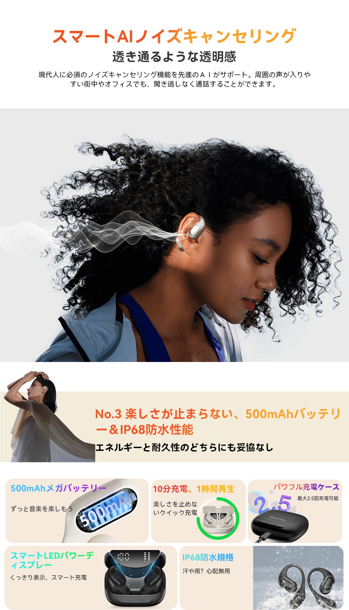 Blackview Airbuds 200 IP68防水オープンイヤーTWSイヤホン