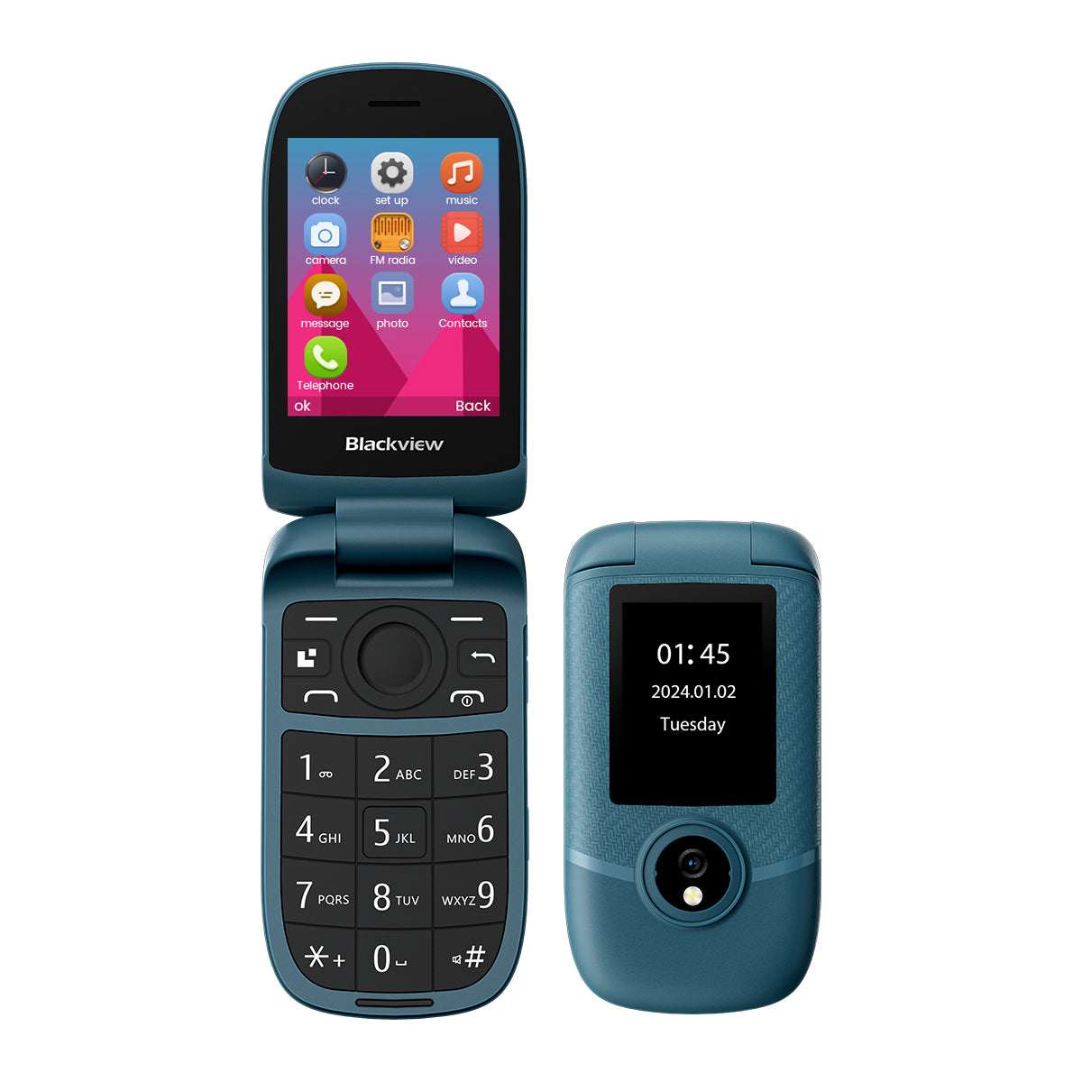 Blackview N2000 フリップ 2.8"+1.77" ディスプレイ Unisoc T107 1500mAh デュアル SIM 4G 携帯電話