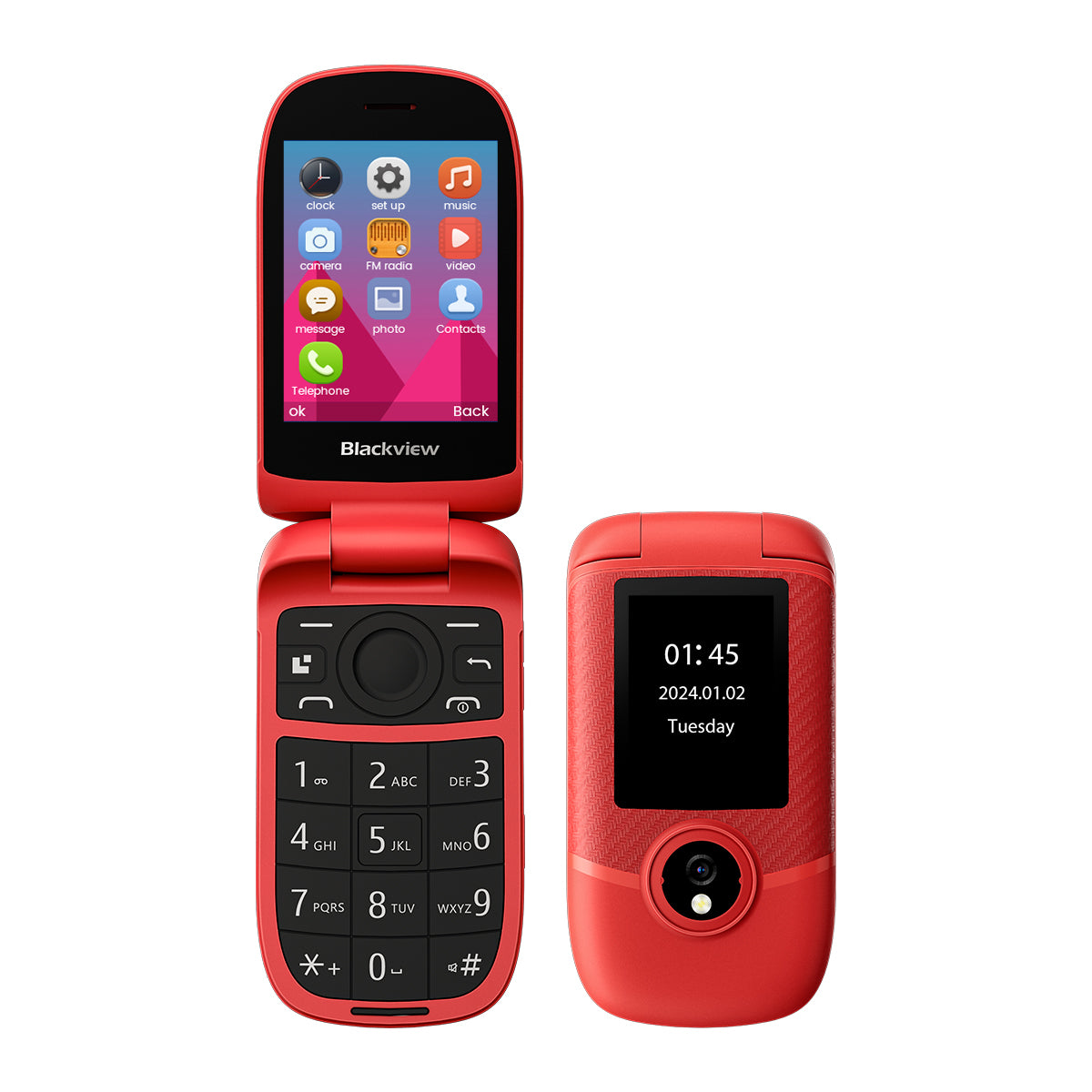 Blackview N2000 フリップ 2.8"+1.77" ディスプレイ Unisoc T107 1500mAh デュアル SIM 4G 携帯電話