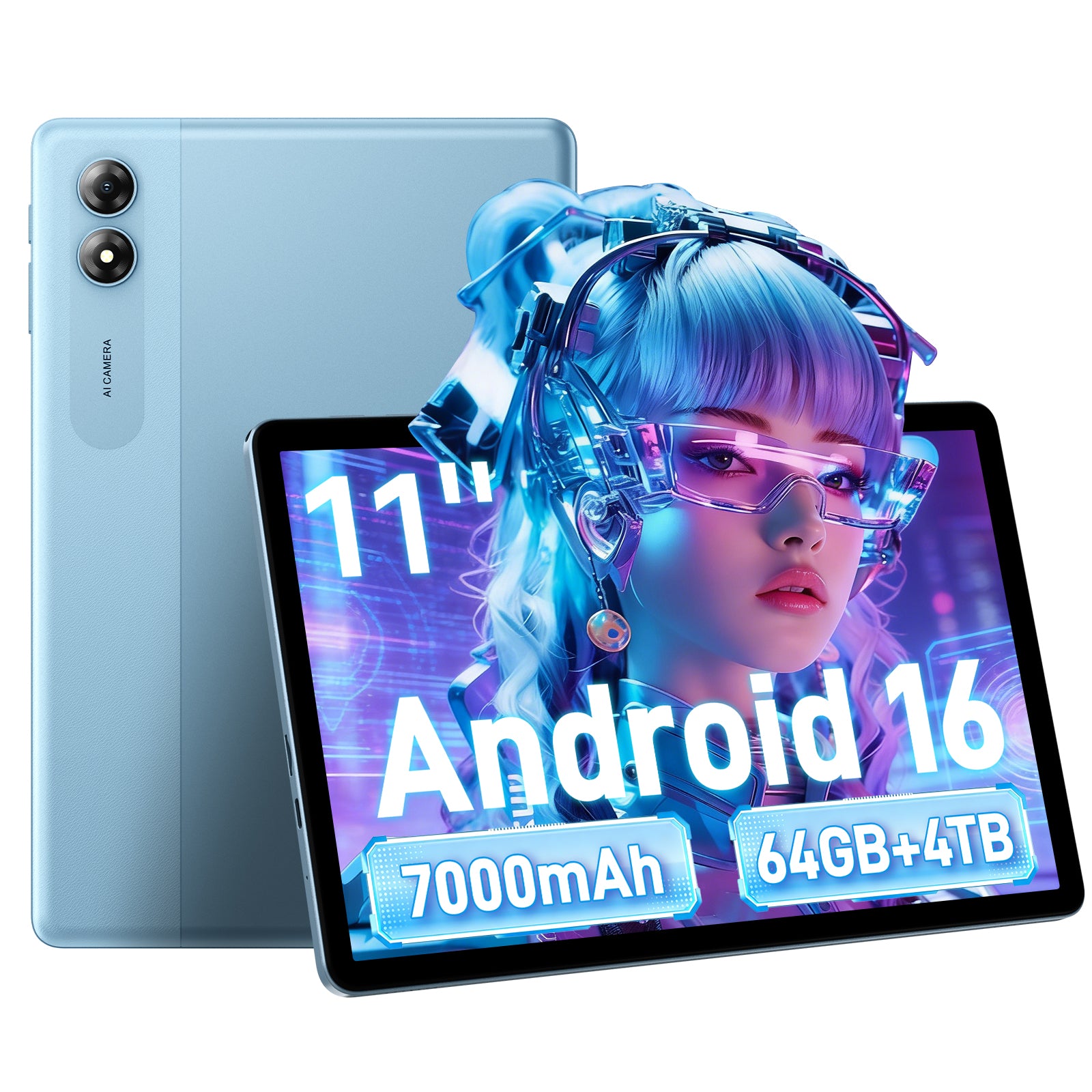 TABWEE 11インチ Android 16 AIタブレット、16GB+64GB（最大4TB対応）、7000mAh、5G WiFi、ペアレンタルコントロール、子供に安全で高齢者にも使いやすい、学習・ストリーミング・仕事向け