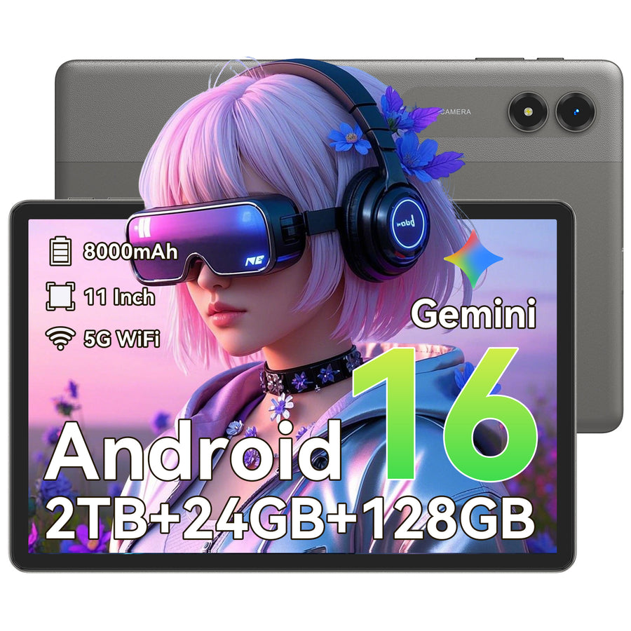 Android 16 AIタブレット、11インチタブレット、24GB RAM、128GB ROM、オクタコアT7250プロセッサー、90Hzディスプレイ、8000mAhバッテリー、急速充電＆OTGリバースチャージ対応、ジェミニAIタブレット