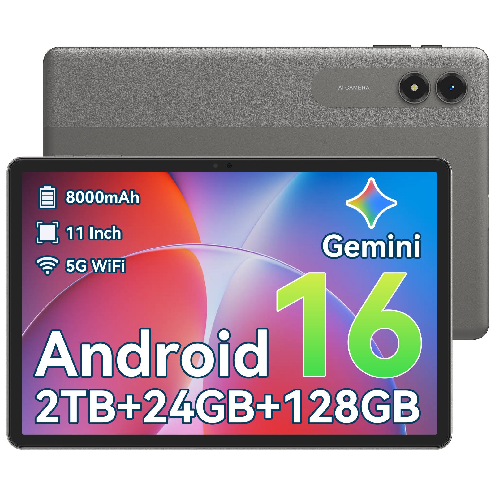 Android 16 AIタブレット、11インチタブレット、24GB RAM、128GB ROM、オクタコアT7250プロセッサー、90Hzディスプレイ、8000mAhバッテリー、急速充電＆OTGリバースチャージ対応、ジェミニAIタブレット
