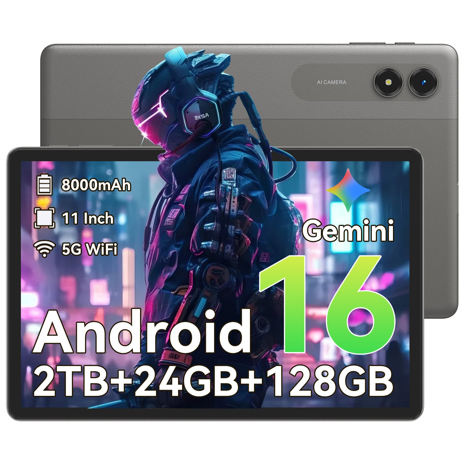 Android 16 AIタブレット、11インチタブレット、24GB RAM、128GB ROM、オクタコアT7250プロセッサー、90Hzディスプレイ、8000mAhバッテリー、急速充電＆OTGリバースチャージ対応、ジェミニAIタブレット